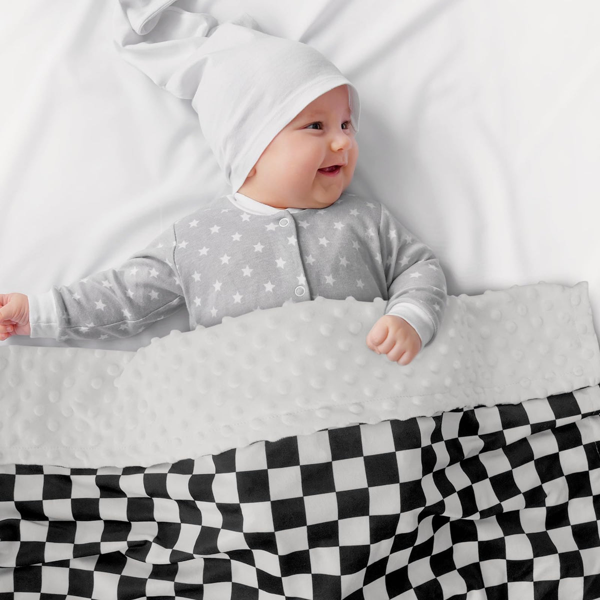 CIVARUA KIDS Checkered Baby Blankets for Boys, Comfy Durable Blanket with Double Layer Dotted Backing Checkerboard Grid Chessboard Gingham Bed Blankets for Newborn Infants Black, 30x40 Inches