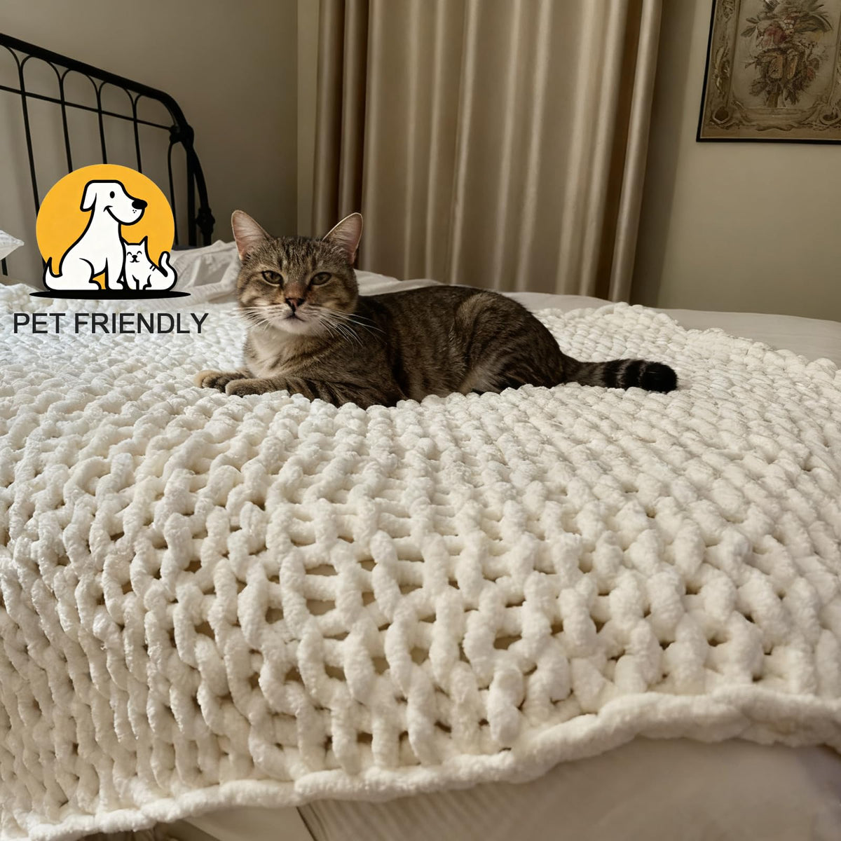 Luxury Chunky Knit Throw Blanket, Boho Chenille Cable Knit Blankets 50x60