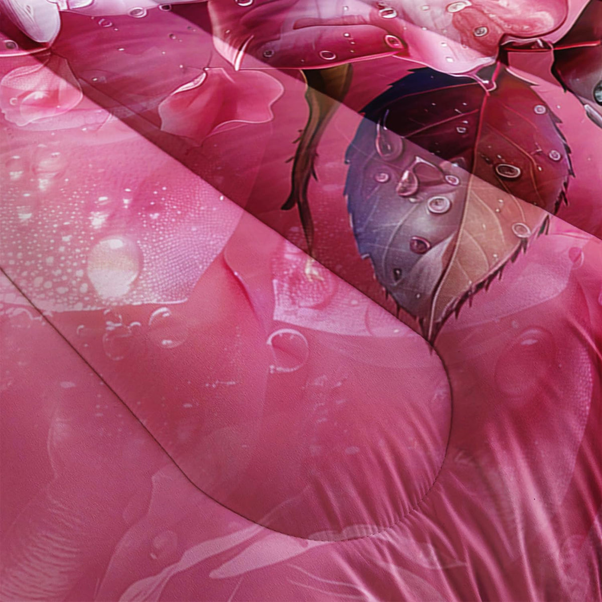 AILONEN Pink Rose Comforter Set Queen Size,Rose Flower Butterfly Bedding Set for Girls Women,Modern Romantic Floral Printed Art Pink Comforter with 2 Pillowcases,3 Piece Soft Microfiber