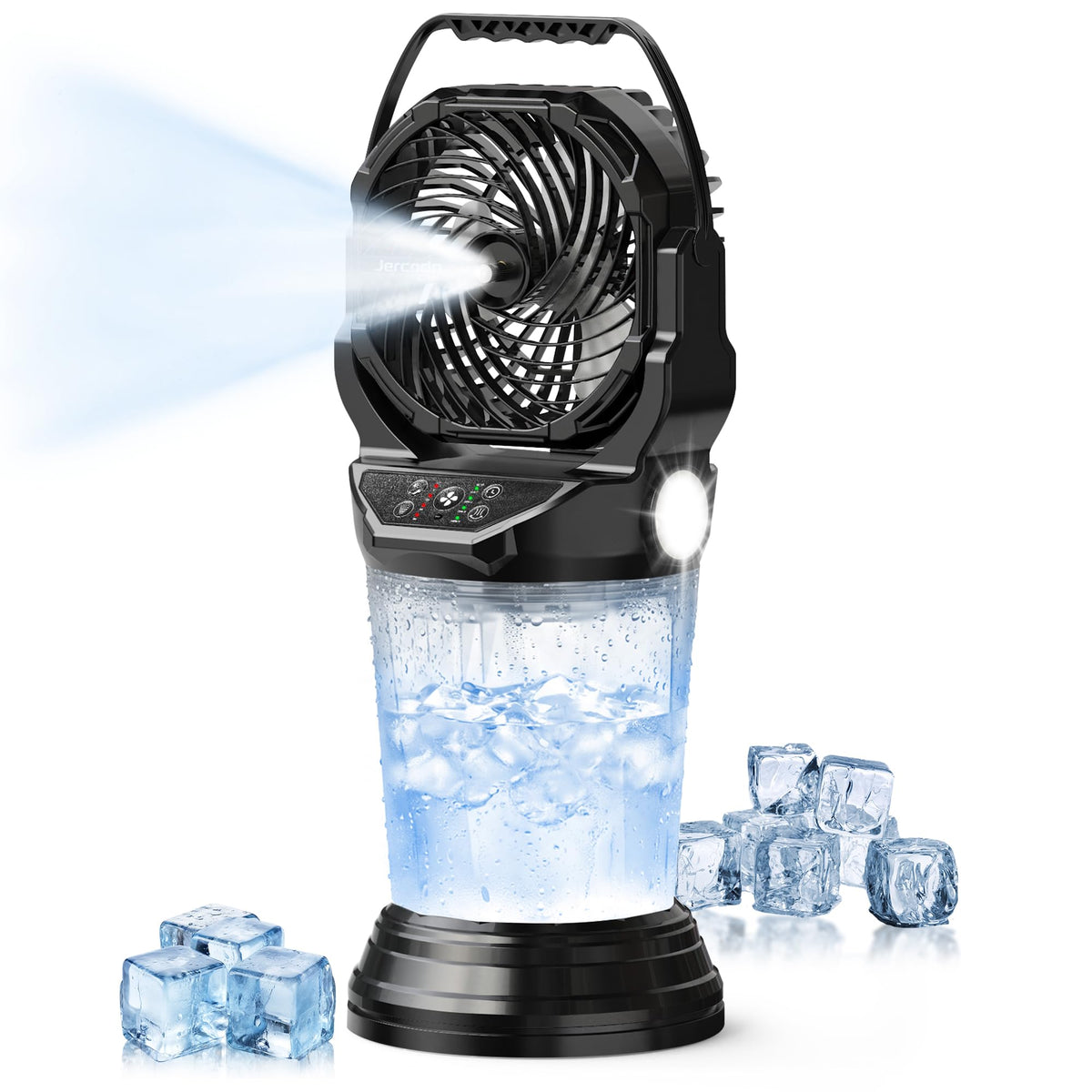 Jercoda Rechargeable Misting Fan for Outdoor,30000mAh Portable Misting Fan with 2L Water Tank,120°Auto Oscillating with Remote Camping Mister Fans for Outside Patio,Camping,Garden,Backyard