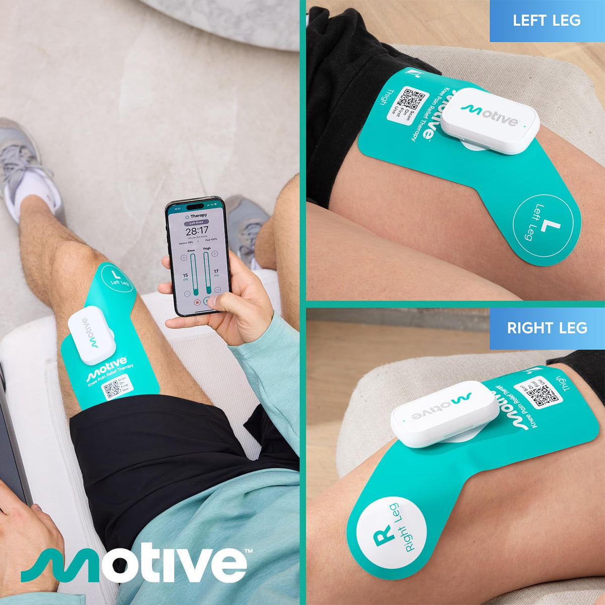 Motive Knee FDA Cleared NMES Knee Pain Relief Device for Quadriceps Strengthening, App-Controlled Knee Therapy Machine for At-Home Motive Knee Pain Therapy