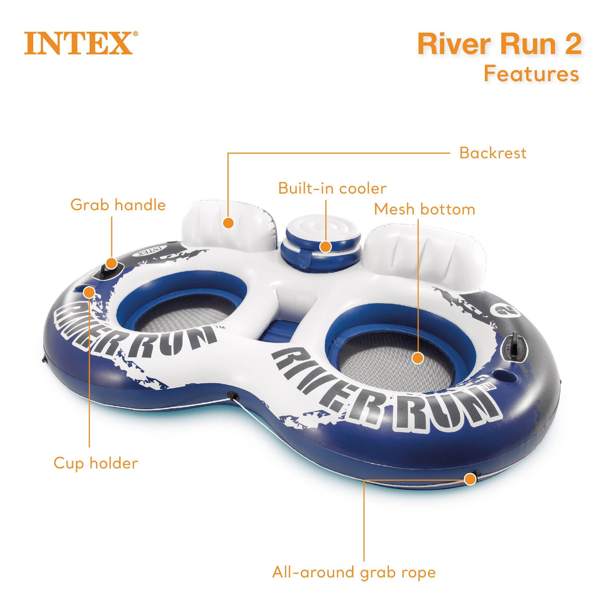 Intex River Run II 2-Person Water Tube w/Cooler and Connectors (3 Pack) 58837EP