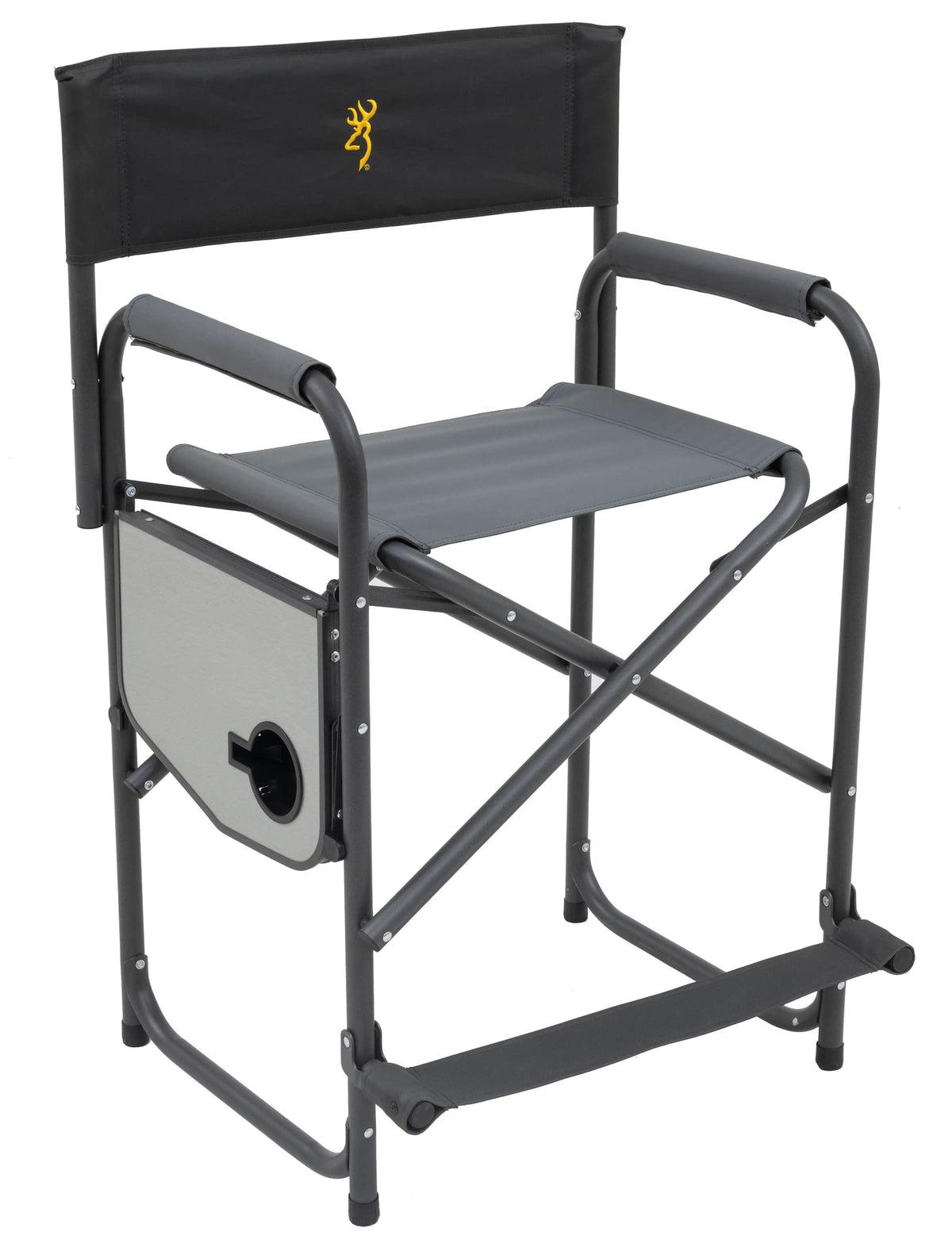 Browning Directors Chair - Outdoor Folding Chairs Made with Durable Fabric and Sturdy Aluminum/Steel Frame, with Extra Tall Seat and Flip-Down Footrest, Plus, Charcoal/Gray