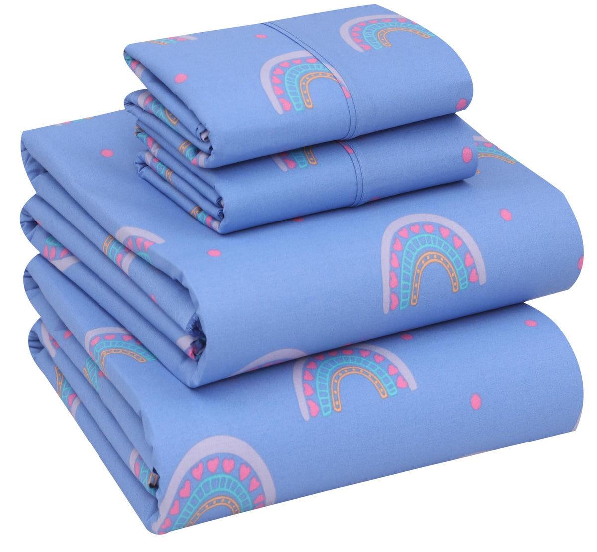 RUVANTI 100% Cotton Percale Sheets Queen Size – Crisp Cooling Bed Sheets for Hot Sleepers, Deep Pocket 16”, Soft Breathable & Durable Hotel-Style 4 Piece Set, Baby Rainbow