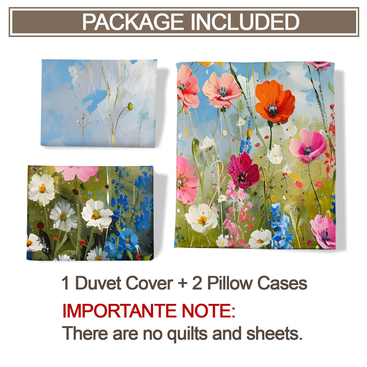 QINYUN Floral Comforter Set Oversized King, Blue Sky Flowers Bedding Set 3 Piece, Vibrant Wildflowers Duvet Cover with Zipper & Ties, 2 Pillowcases