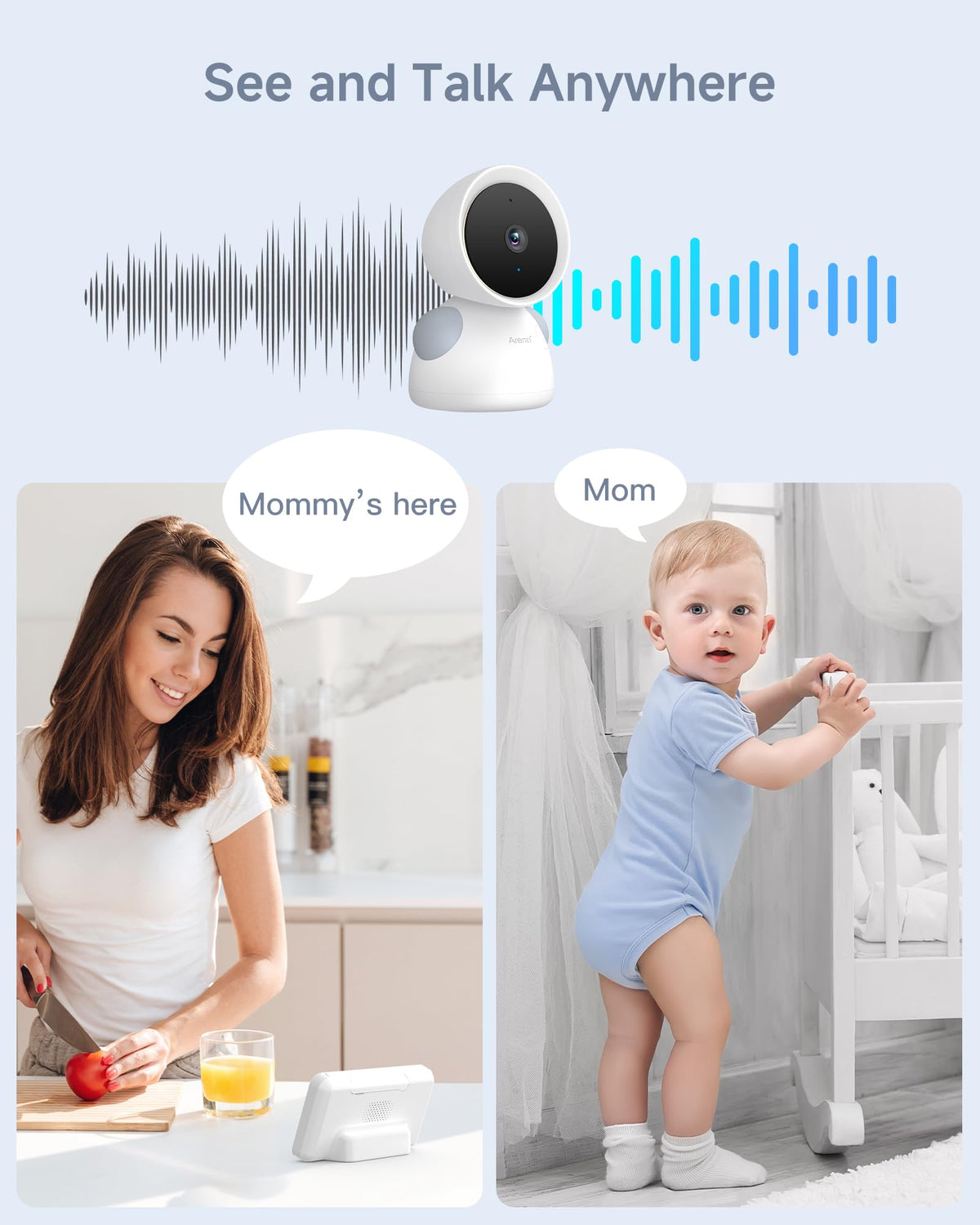 ARENTI Baby Monitor with 2 Cameras, 2K/3MP WiFi 6 Camera and Audio, 5-inch Wireless Screen, Smartphone App, Super Night Vision, Crying Detection, Auto Tracking, Temp&Humidity Sensor (D3 Set)
