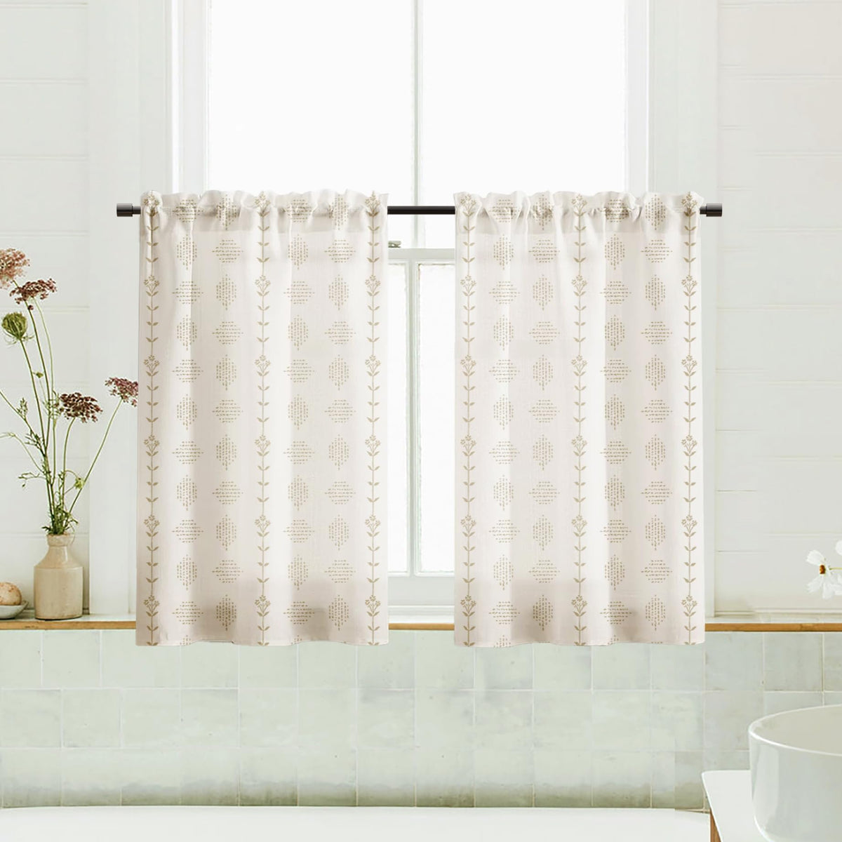 Lino Rosa Farmhouse Kitchen Window Curtains Sets,Small Cafe Linen Short Curtains for Bathroom Windows