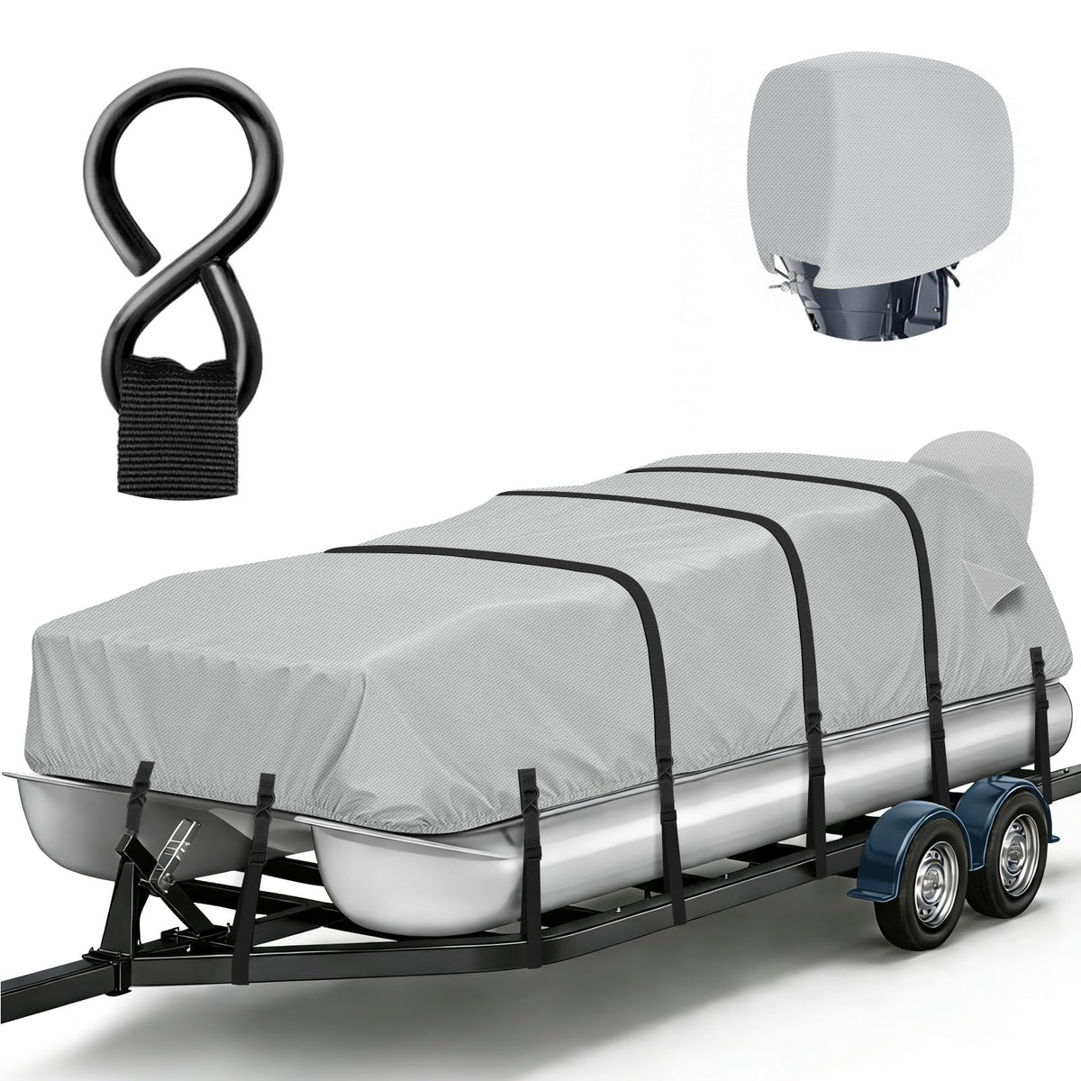 1200D Waterproof Pontoon Boat Cover with Metal Buckles,Solution-Dye Marine Canvas Trailerable Boat Cover 17-20ft for Pontoon Boat with Motor Cover,Gray