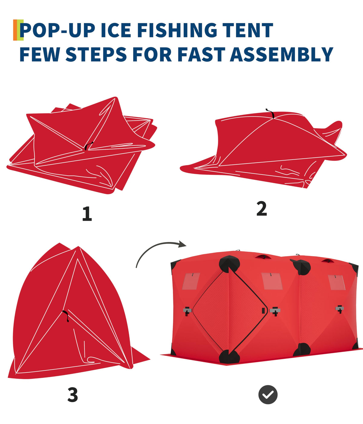 ActiveTrail Ice Fishing Tent Insulated Pop Up Hub Style Ice Shanty, 11.6 x 6.5 x 6 ft Portable Ice Fishing Shelter for 6 to 8 People, Windproof Ice Fishing Hut with Carry Bag, Ice Anchors, Vents