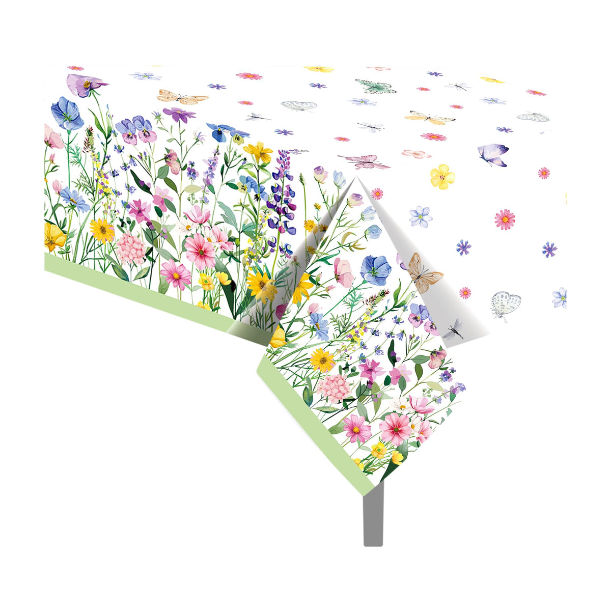 CC HOME 1Pc Blooming Wildflower Party Plastic Tablecloth 54 x 87 Inch Long Table Cover, Spring Butterfly Party Tablecover for Floral Theme Kids Baby Shower Birthday Dinner Picnic Kitchen Event