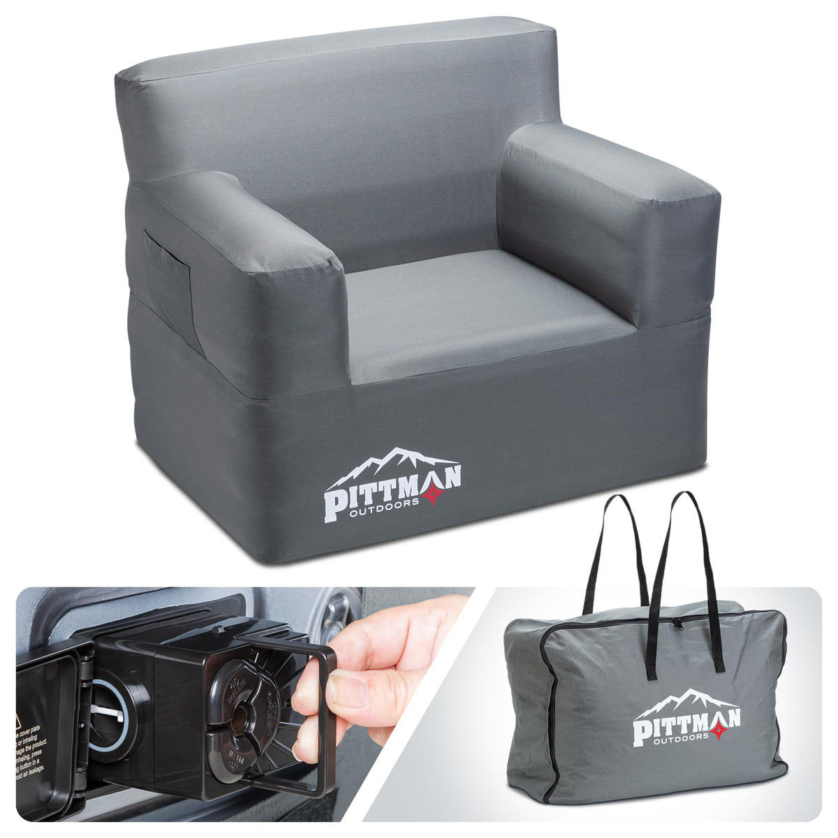 Pittman - Inflatable Chair for Camping with Built in Pump - Portable Inflatable Couch for Adults Holds 350lb's - Blow Up Chair for Movie Nights, Outdoor Blow up Furniture or Air Sofa for Camping