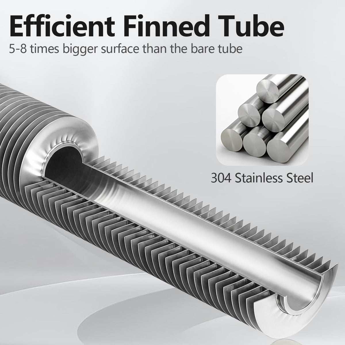 WiseWater 38'' Side Arm Heat Exchanger Single Wall Fin Heat Exchanger Fin-Enhanced Stainless Steel 304 1"FNPT Water Heater and 3/4" FNPT Cold Water 23,000 Btu/hr