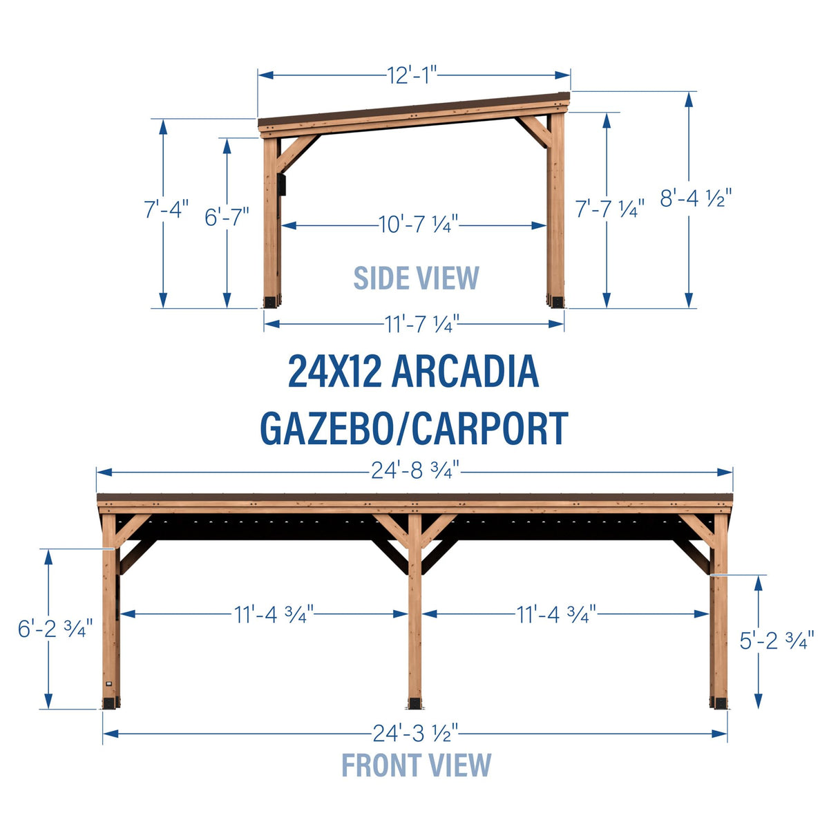 Backyard Discovery Arcadia 24' x 12' Cedar Wood Outdoor Gazebo Pavilion with Hardtop Galvanized Steel Slope Roof, Snow Support, Wind Resistance, PowerPort, Shade for Garden, Patio, Deck, Entertaining