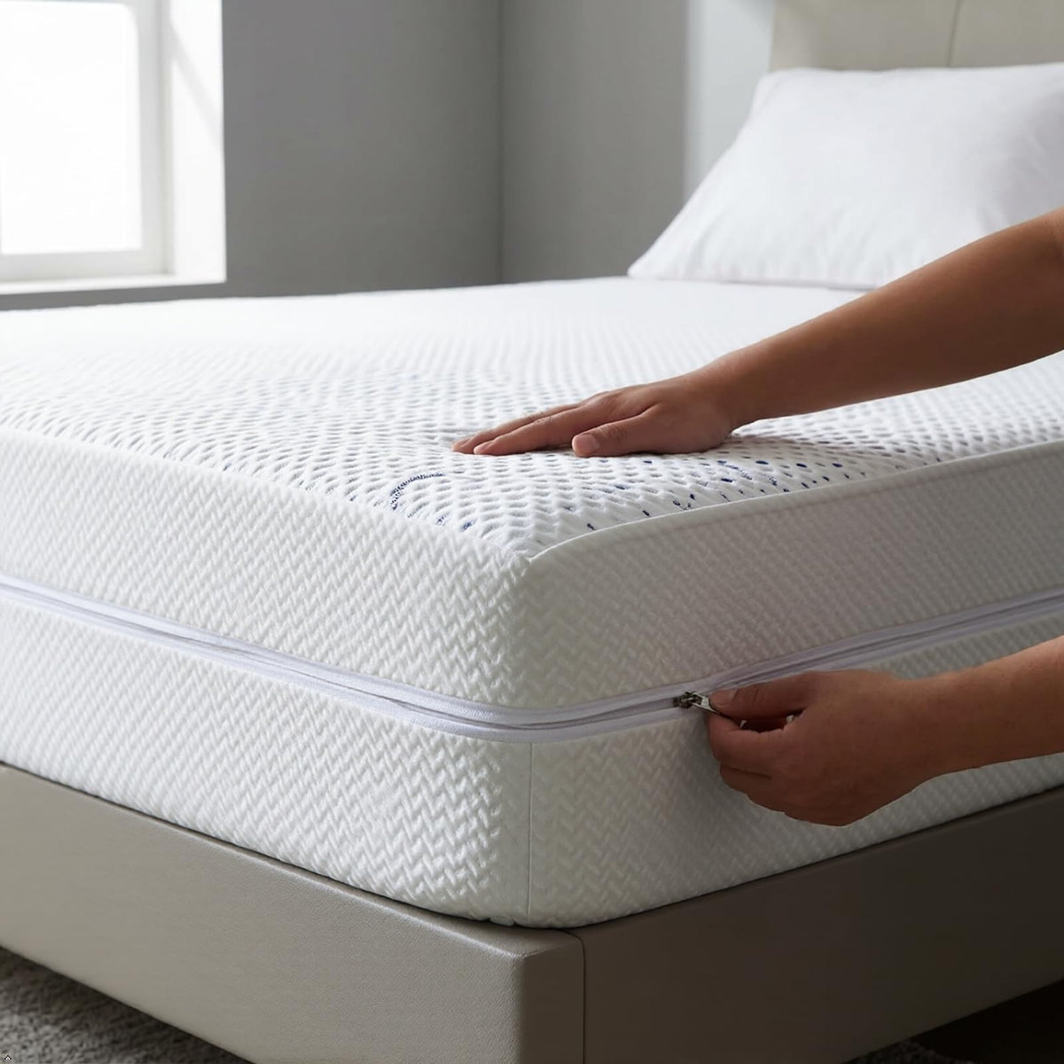 Zippered Mattress Encasement, Mattress Cover Protector, Breathable Waterproof Bed Sheet Alternative, Skin?Friendly Knit Deep Pocket Sheet Cover-ZIVZIV (Depth 14''-15'', Queen 60''x80'')