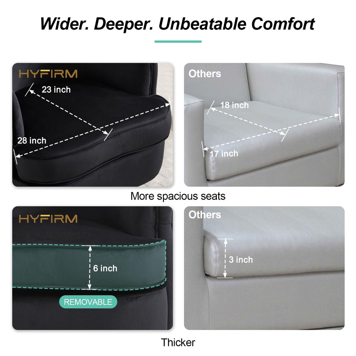 Hyfirm Set of 2 Modern Black Swivel Accent Chairs, 360° Velvet Barrel Chairs with Hand-Tufted Back, 6" Thick Cushion, Upholstered Round Armchairs with Gold Metal Base for Living Room Bedroom