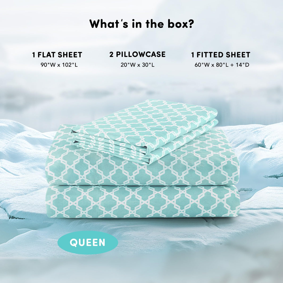 Comfort Spaces Queen Cooling Sheets, Moisture Wicking Coolmax Sheets, Soft Sheet Set, Cooling Bed Sheets for Hot Sleepers, Elastic Deep Pocket Fits Up to 16" Mattress, Queen Quatrefoil Aqua 4 Piece