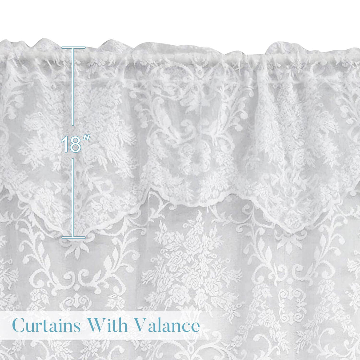 WUBODTI 84 Inch White Lace Curtains with Valances Attached 2 Panels, Floral Embroidered Semi Sheer Window Curtain Lace Tulle Rod Pocket Window Drapes with Valance for Living Room Bedroom Balcony