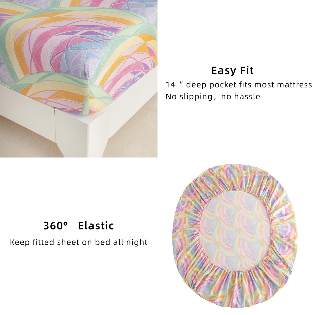 SDY 4 Pieces Rainbow Bed Sheet Set Queen, Super Colorful Mermaid Bed Sheets Set for Girls, Boys, Kids and Toddler, Bed in A Bag Packaged with 1 Fitted Sheet+ 1 Top Flat Sheet + 2 Pillowcases