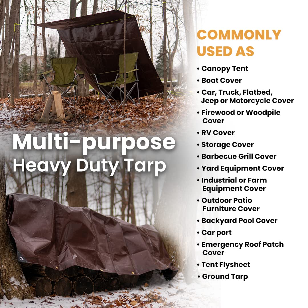 WHITEDUCK Super Heavy Duty Poly Tarp Cover 16 Mil & 10 Mil with Grommets and Reinforced Edges (Brown, White & Silver Black) (Brown- 16 Mil, 30' x 30')
