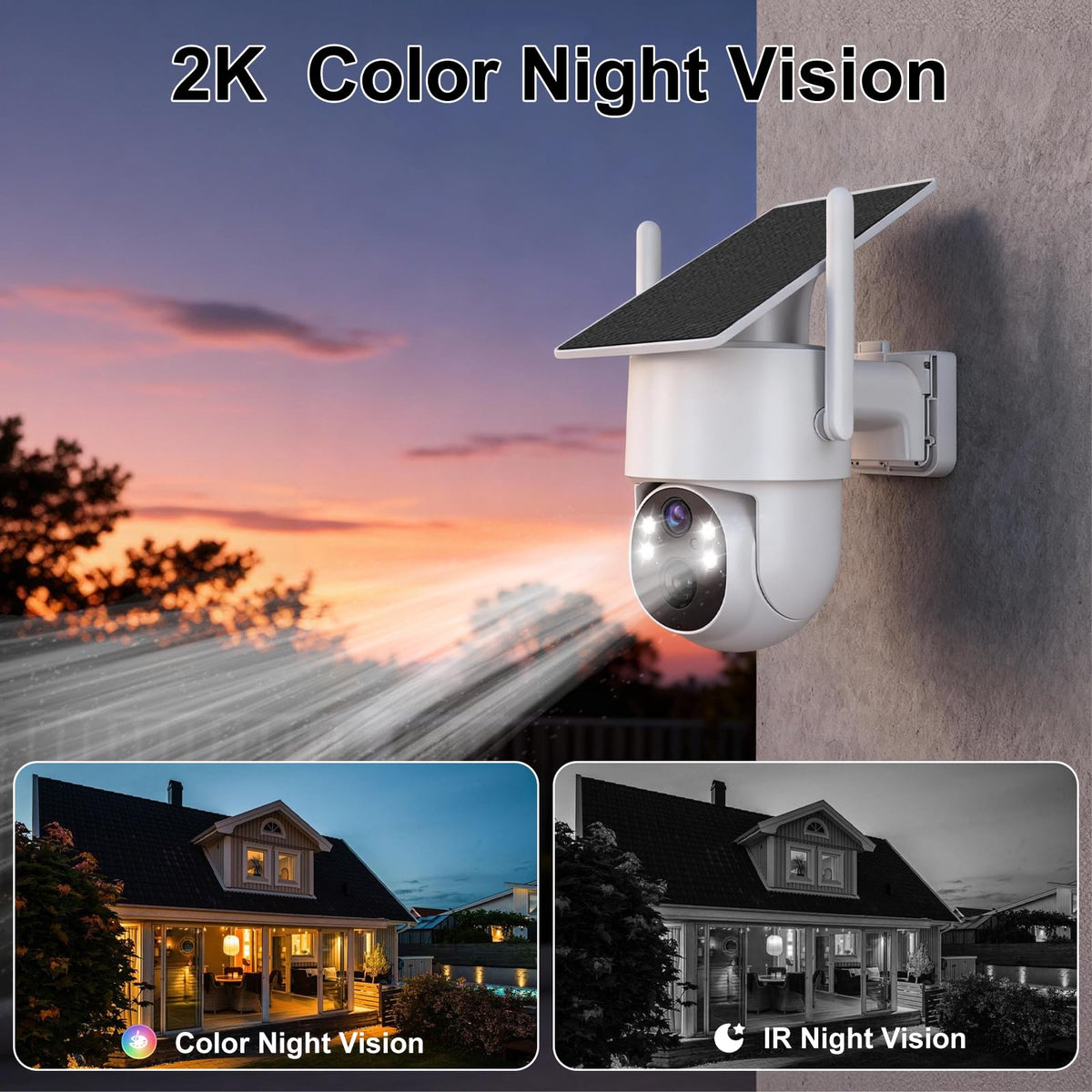 CUUKSHKN 4G LTE Cellular Security Camera Outdoor Wireless，365-Day Free Unlimited Data,No WiFi Security Camera Solar Powered,2K 360°Viewing,Color Night Vision,PIR Motion Sensor, 64GB SD Card Included