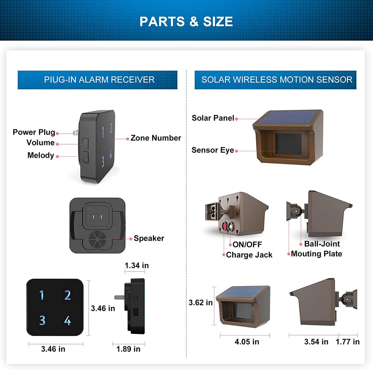 Driveway Alarm System- HTZSAFE 1/2Mile Solar Driveway Alarm System- Up to 70FT Wide Sensor Range- Fully Weatherproof Outdoor Motion Sensor&Detector DIY Security Alert System-1 Receiver and 3 Sensors