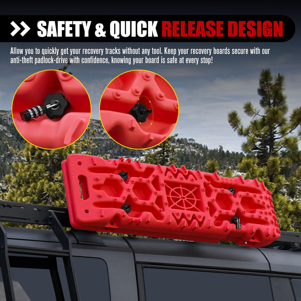 FIERYRED Large Off Road Traction Boards+Recovery Track Board Mounting Kit