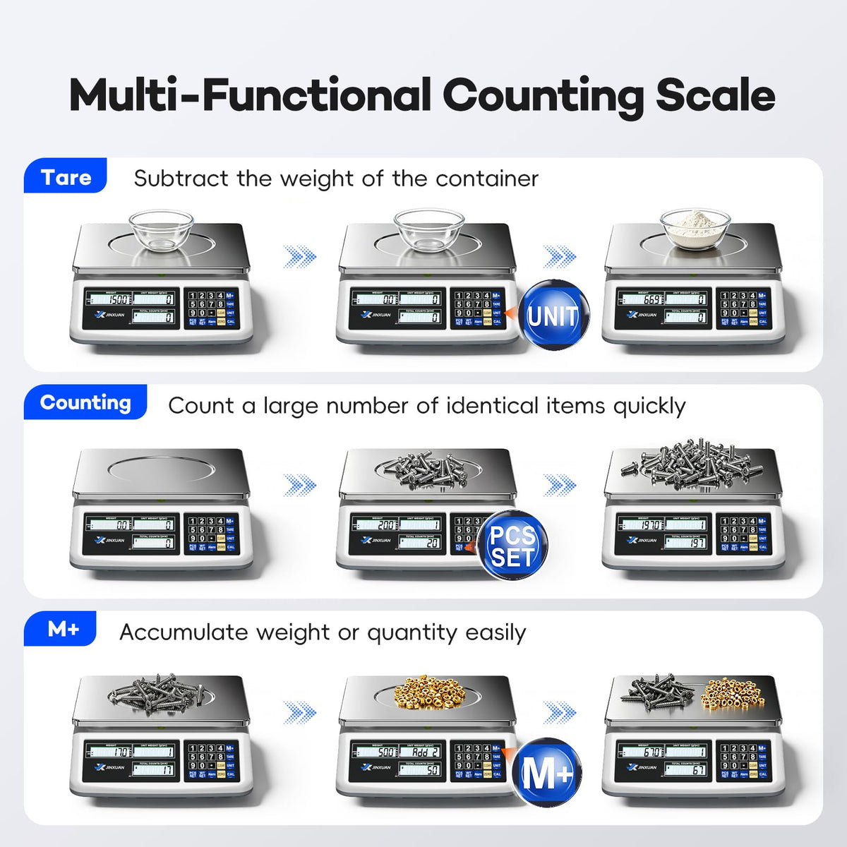 JINXUAN Counting Scale 88lb/40kg x 0.5g Industrial Scale lb/oz/g/kg Digital Parts Scale with Dual LCD Display, Rechargeable Inventory Scale for Small Parts Coins Pieces Tickets, Precision Gram Scale