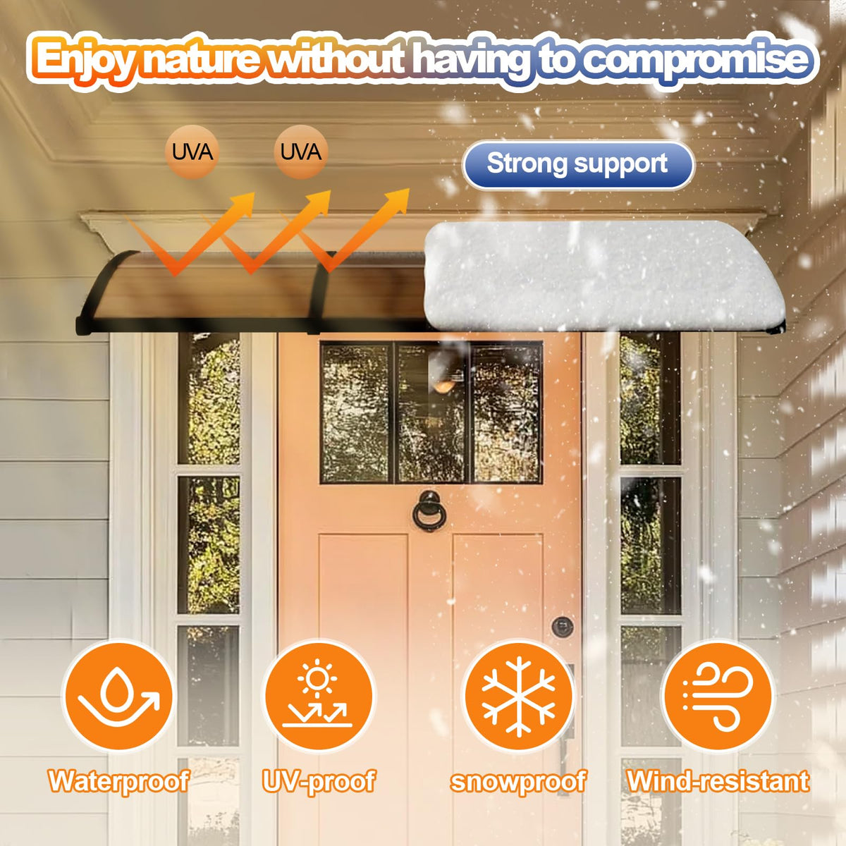 Door Awning,Awning for Door Entrance with Polycarbonate Cover,Shields Windows,Patio & Exteriors from Sun/Rain/Snow Brown 24x87in/60x220cm