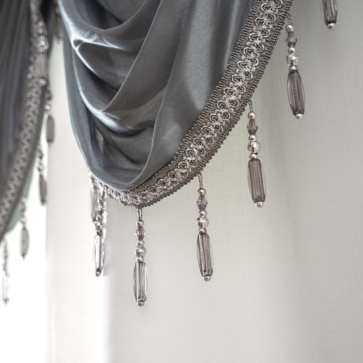 Petrichor Embroidered Sheer Curtain 2 Panels Set - Luxury Window Curtain Attached Valance with Satin Backing and 2 Tie Backs for Living Room,Dining Room, 54x84 inches, Gray
