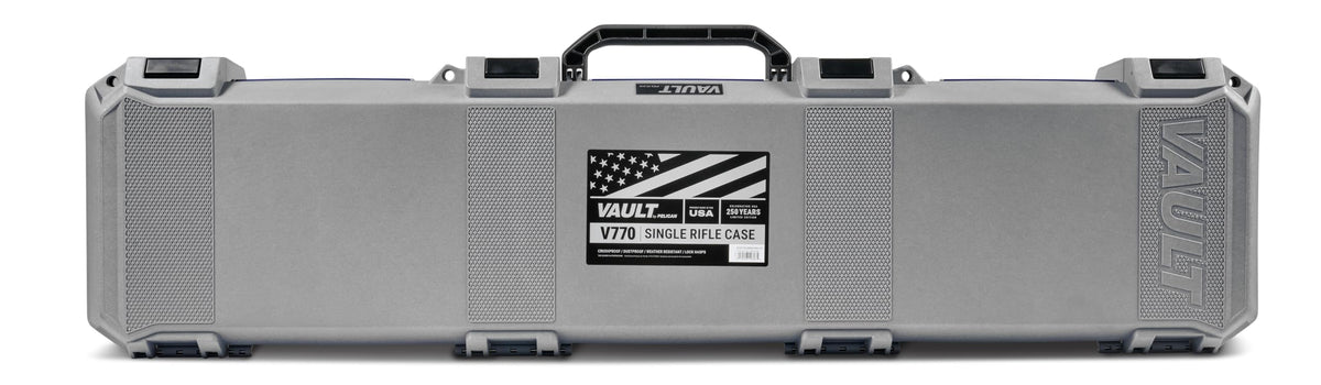 Pelican Vault - V770 Multi-Purpose Wide Hard Case with Foam for Tripod, Equipment, Electronics Gear, Sportsman's Rifle Case, and More (Grey - Americana 250)
