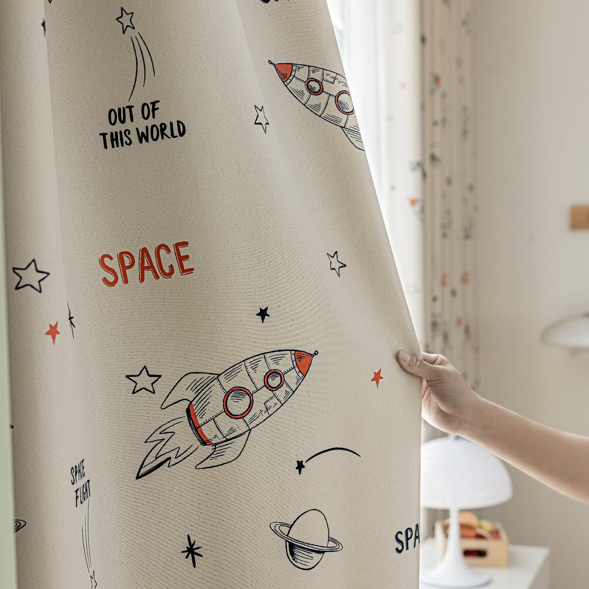 Cartoon Space Theme Pattern Semi Blackout Curtain for Kids Room Nursery