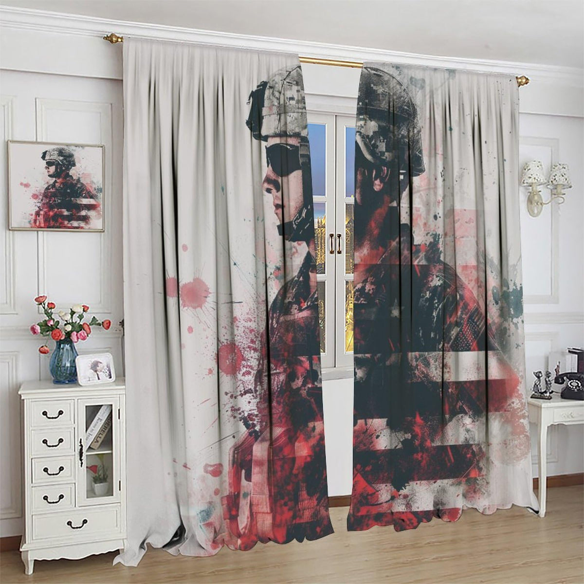 TOWINSFB Military American Soldier Blackout Curtains for Living Room Bedroom, Vintage War Theme USA Flag Window Curtains Rod Pocket Thermal Insulated Window Drapes, 2 Panels, Each 21W x 45L