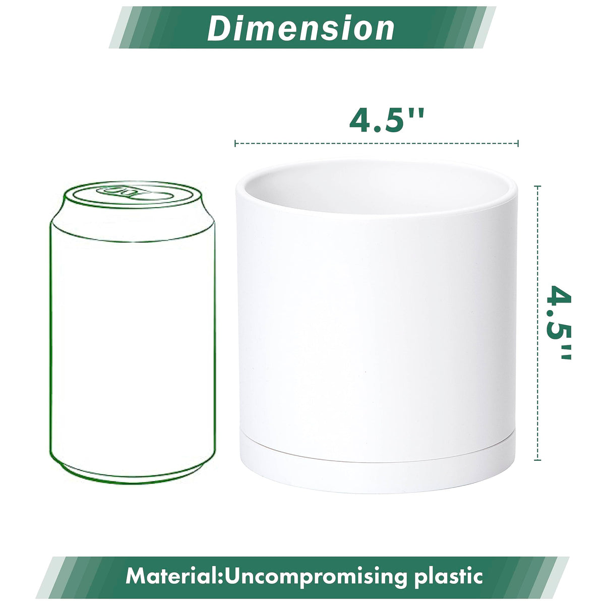 D'vine Dev 4 Pack 4.5 Inch Modern Plastic Plant Pots, Small Garden Planters for Plant with Drainage Holes and Saucers, White Color, 74-Z-F-2