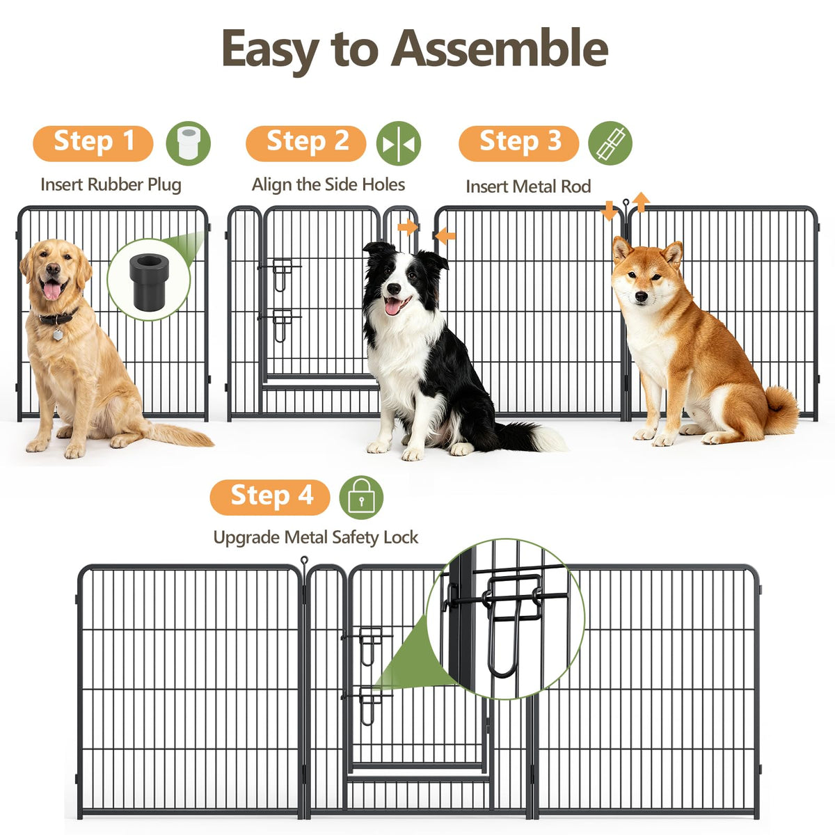 MAKE CHANGES Metal Dog Playpen - 32" Height 16 Panels Foldable Exercise Pen for Dogs Indoor/Outdoor Pen with Door for Pet Animals Portable Pet Playpen Polygon Dog Enclosure (Black)