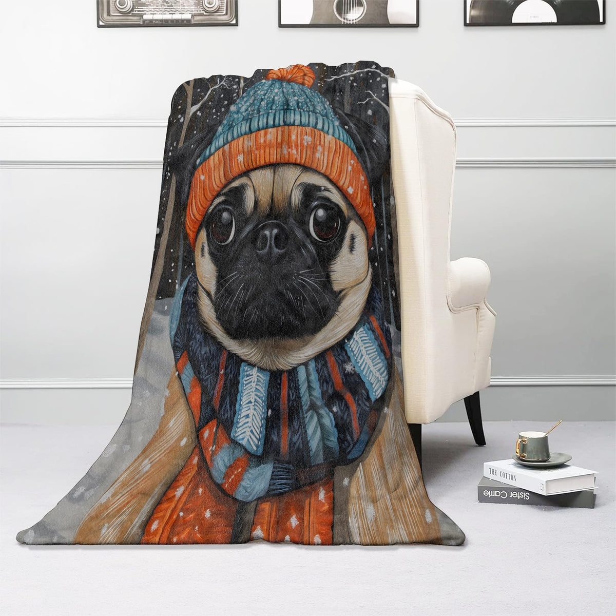 Kibue Funny Pug Dog Blanket - Lightweight, Soft & Cozy Flannel Plush Throw Blanket for Travel, Sofa, Bedroom, Office - Warm Decor for Adults Kids Women 60"×50"
