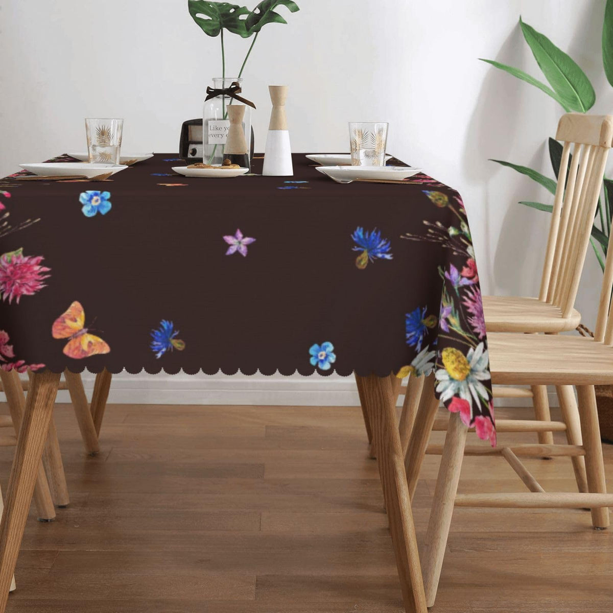 MENGFEISI Wildflowers Tablecloth Polyester Daisy Meadow Herbal and Butterfly Table Cover Square Botanical Floral Table Cloth Tablecloths Washable for Party Holiday Dinner Decor, 54" x 72"