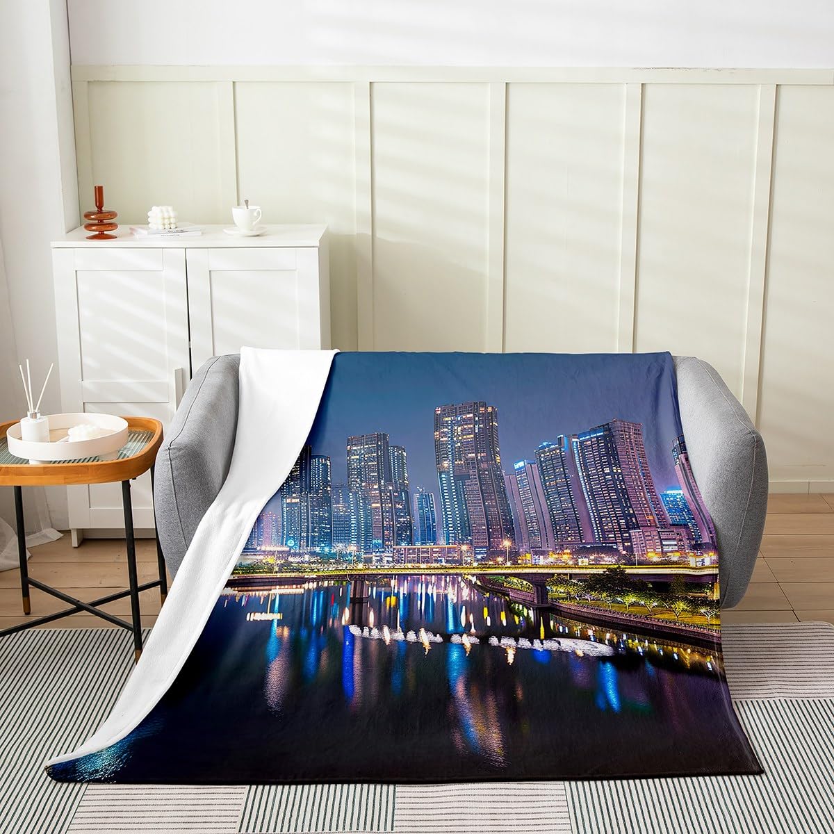 Erosebridal American Cityscape Blanket,Modern City Building Throw Blanket for Man,Famous Urban Fleece Blanket Lightweight,City Lights Flannel Blanket 40x50 Inch