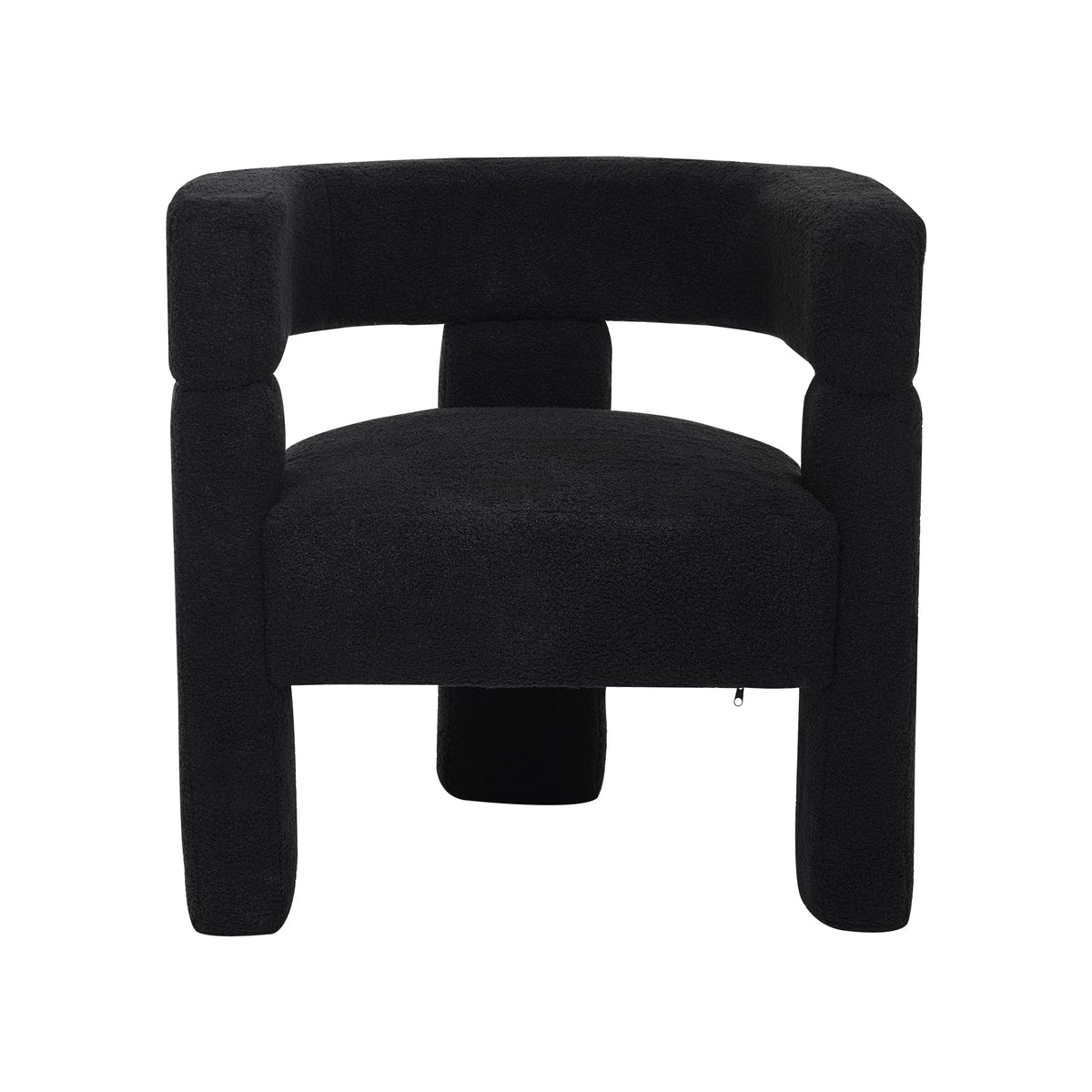 KHISCHMO Sherpa Boucle Accent Chair, Mid Century Modern Dining Room Chair, Comfy Upholstered Side Armchair Cute Barrel Side Chairs with 3 Legs for Bedroom/Kitchen/Living/Balcony/Reception,Black