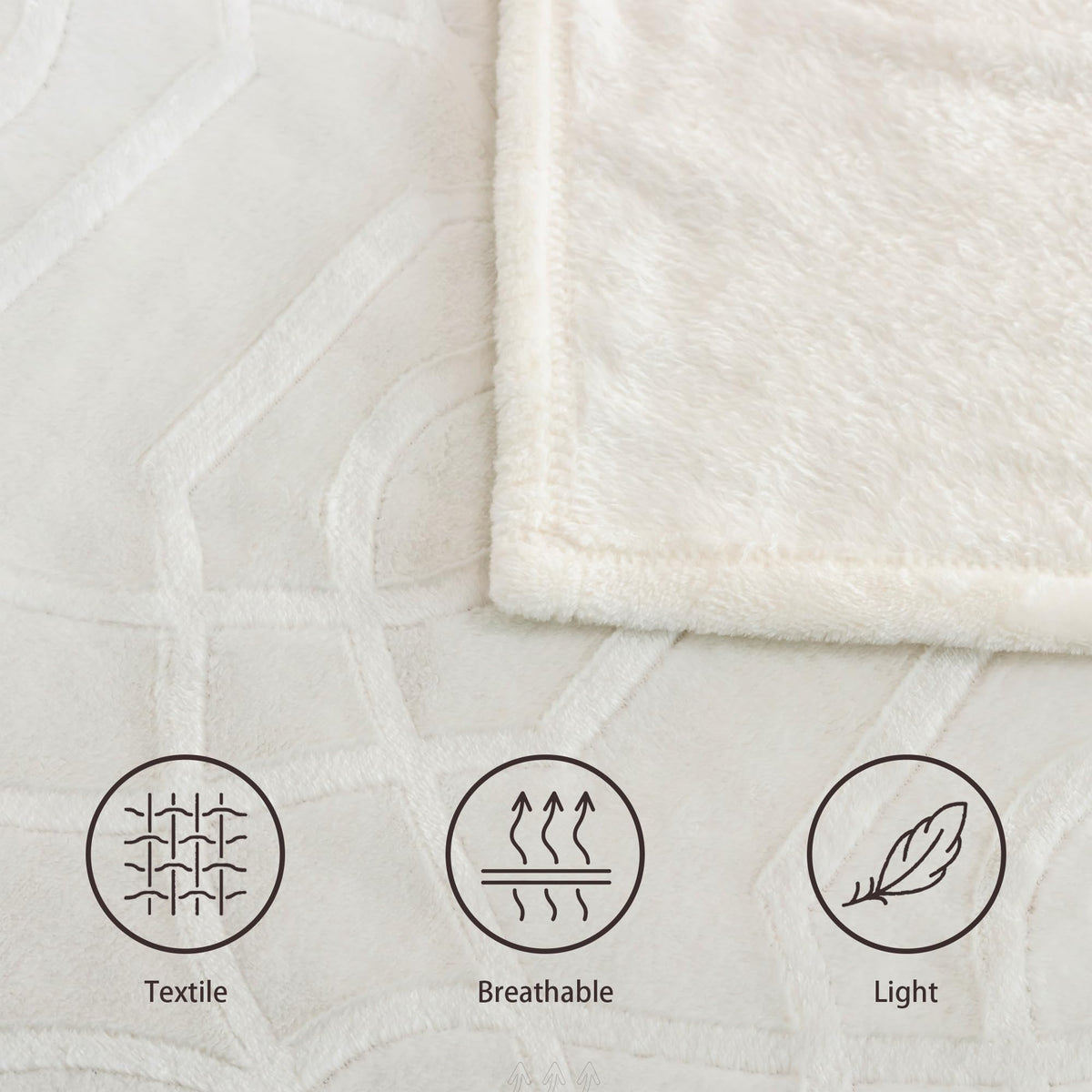 Serenhom Soft Cozy Fleece Twin Blanket, 60x80 Inches – Lightweight Plush Blanket for Couch, Fuzzy 3D Jacquard Design, for Sofa, Bed & Travel - Ivory White