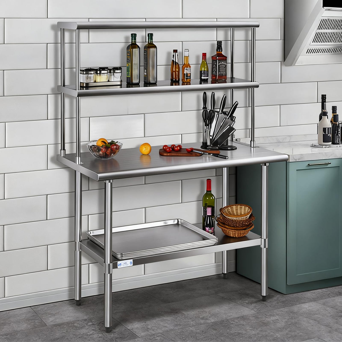 Hally Double Overshelf of Stainless Steel 12'' x 72'' Weight Capacity 420lb, Commercial 2 Tier Shelf for Prep & Work Table in Restaurant, Home or Kitchen