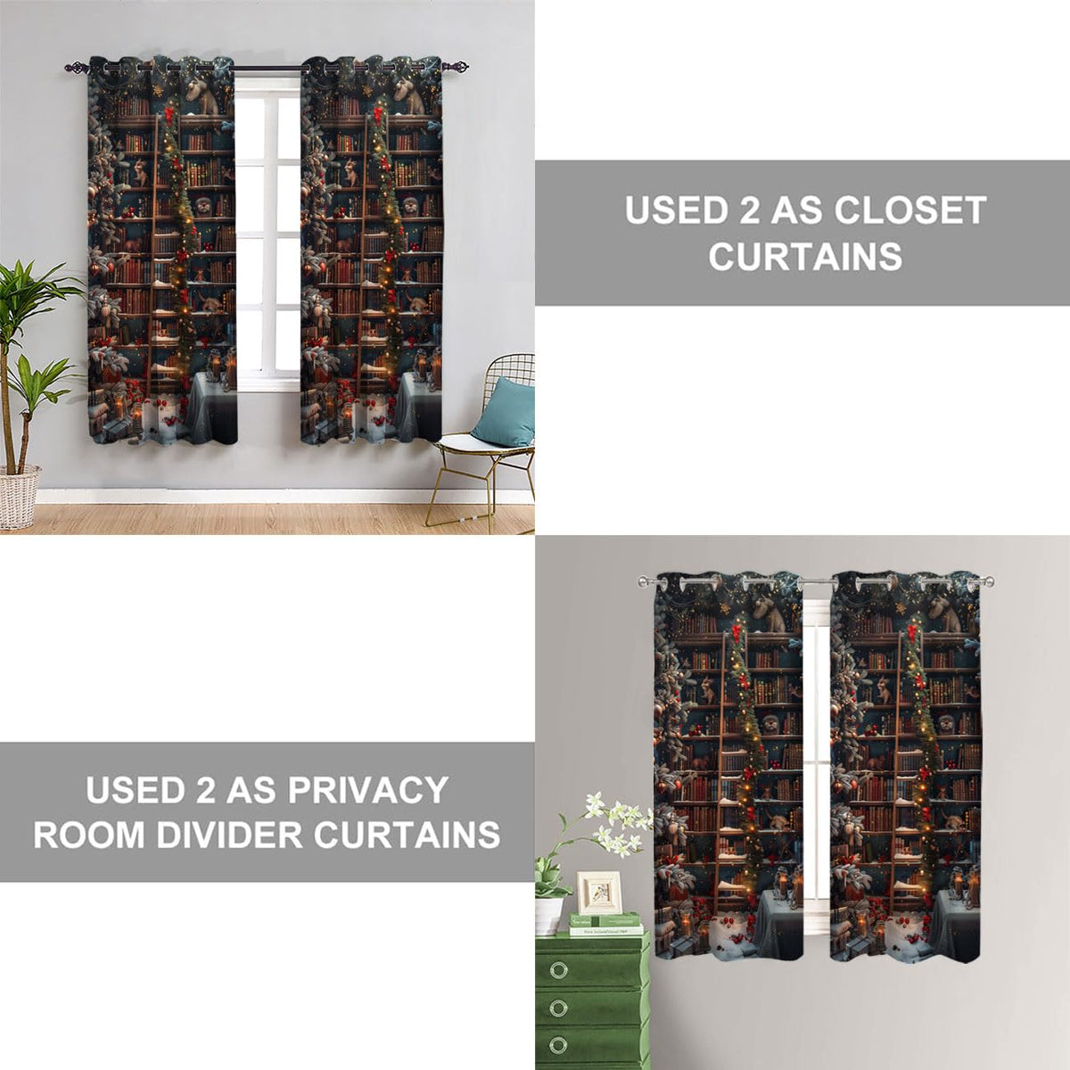 WUMINMIN Christmas Bookshelf Door Curtain for Doorway, Fantasy Library Books Room Darkening Curtain for Darkening Door Drape for Kid Teens Boys Teens, 1 Panel 34" W X 80" L