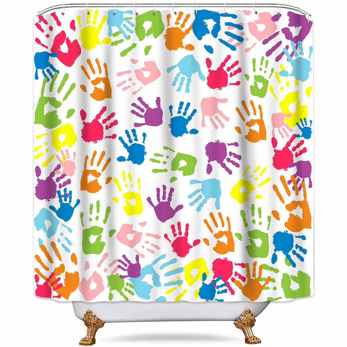 NTETSN Handprint Bathroom Curtain Watercolor Rainbow Color Bathroom Curtain for Kids Bathroom Curtain, Washable Polyester Fabric Shower Curtains, 72 X 72 Inches,LYNT128-72