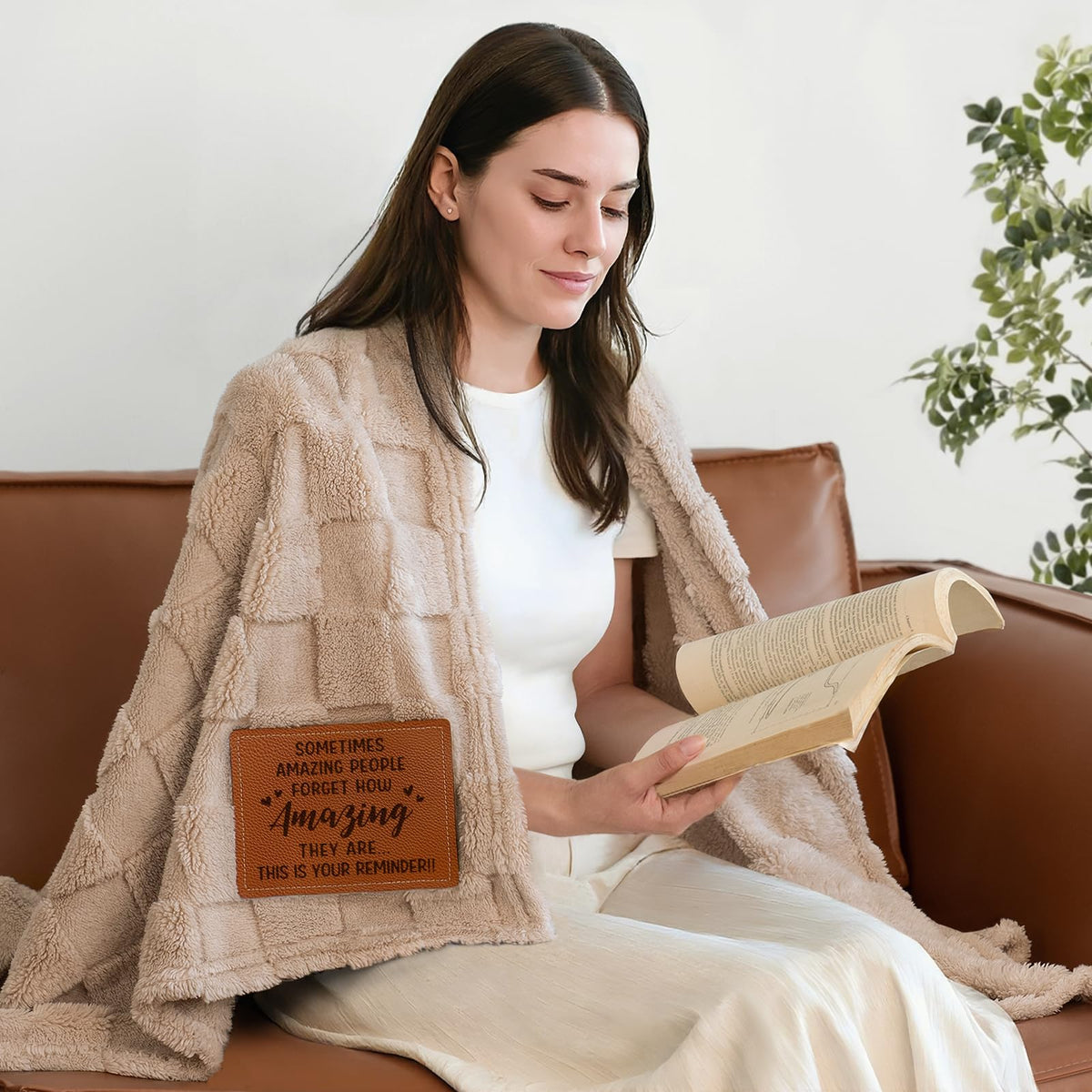 GoMelley Blanket Gifts for Women Men - You are Amazing Blanket - Birthday Gifts for Women Friendship, Thank You/Appreciation Presents, 3D Checkered Throw with Leather Label, 50”×60“