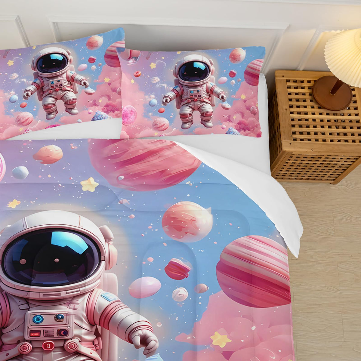 lneffble Space Astronaut Comforter Twin Size,Space Astronaut Kids Comforter Set,3Pcs Bedding Set Printed Comforter with 2 Pillowcases,Down Alternative,Soft and Lightweight,for All Seasons