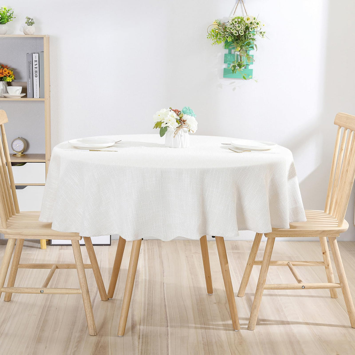 Qubjus Classic Round Tablecloth Table Cloth Round Cotton Linen Farmhouse Heavy Weight Table Cover for Dining Tabletop Decoration Party, Round - 70", Beige