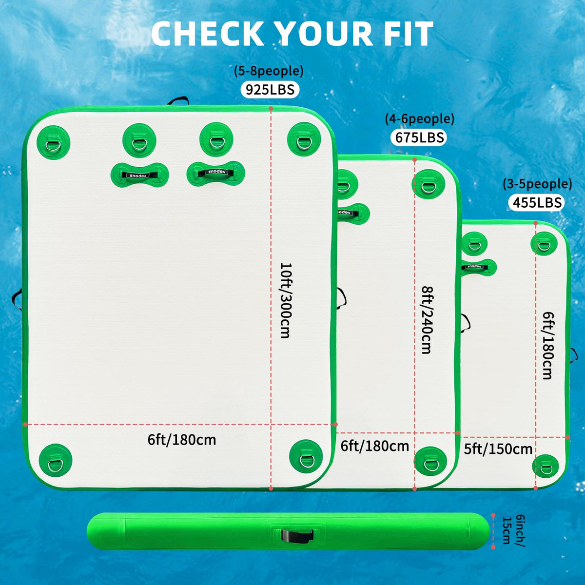 Vapaus Inflatable Floating Dock Air Dock Platform 6ft/8ft/10ft Non-Slip Inflatable Water Swim Mat Floating Island Raft for Pool Lake Beach Ocean Fishing Relaxing (Lagoon Green, 5ft x 6ft x 6")