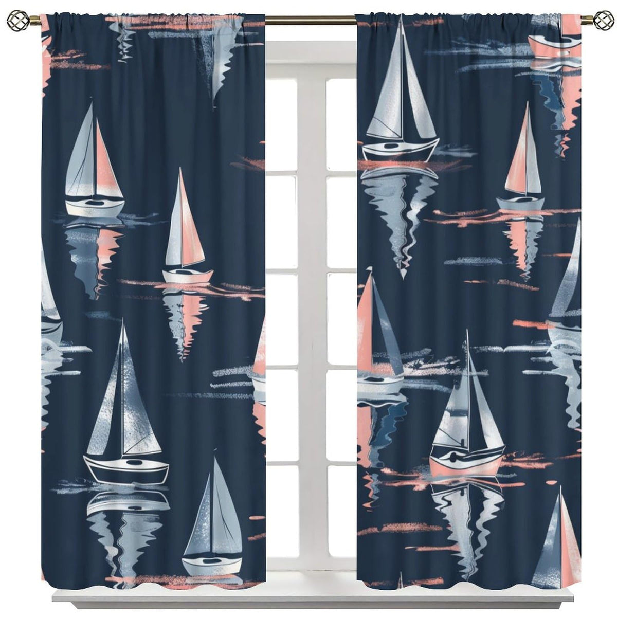 TOWINSFB Nautical Sailboat Blackout Curtains for Bedroom Living Room, Playful Ship Cartoon Illustration Thermal Insulated Room Darkening Curtain - 42" W x 45" L