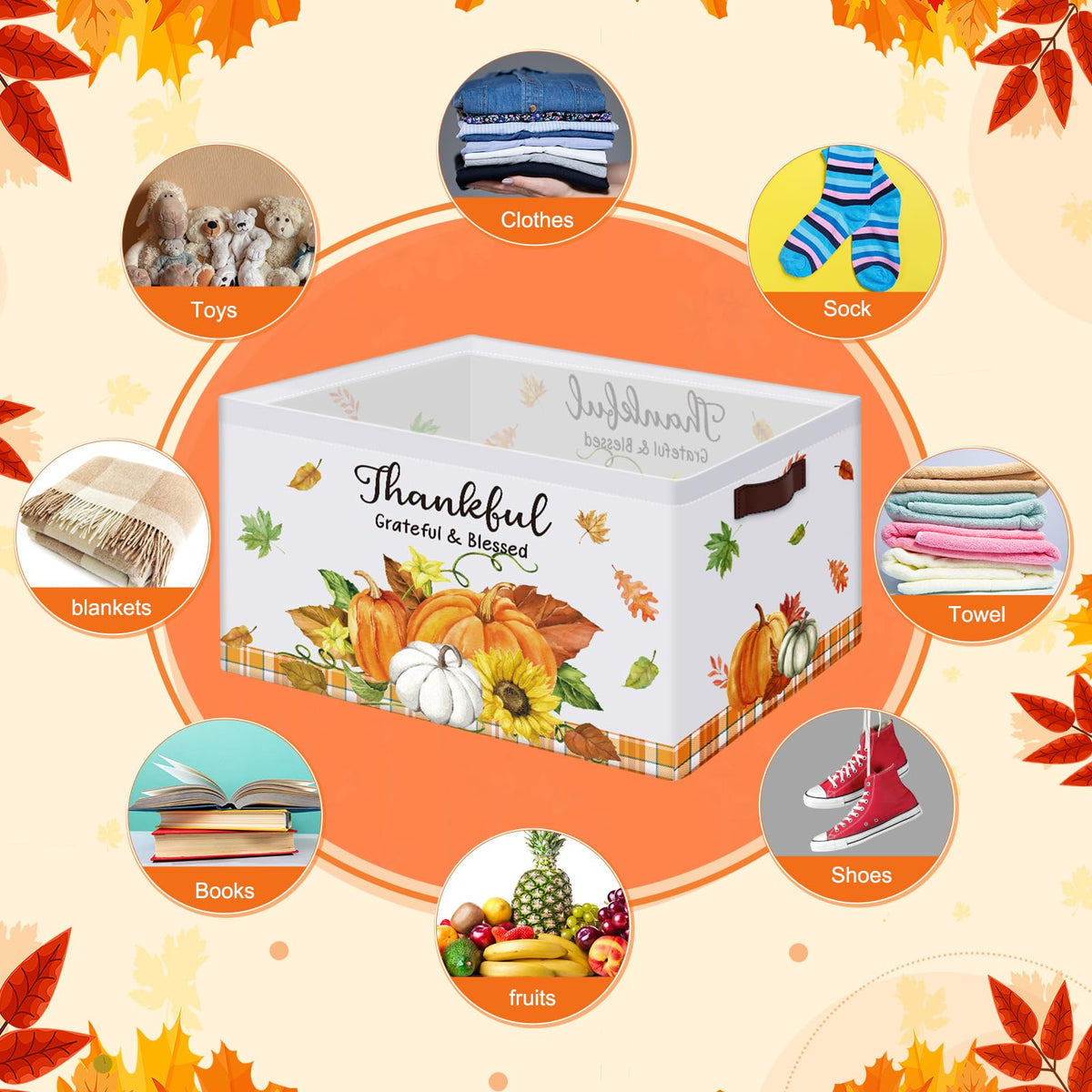 Boao 3 Pack Thanksgiving Storage Gifts Baskets Empty Autumn Storage Bins, Large Foldable Pumpkin Scarecrow Fall Harvest Canvas Laundry Basket with Handle for Office Home Nursery Bedroom Clothes