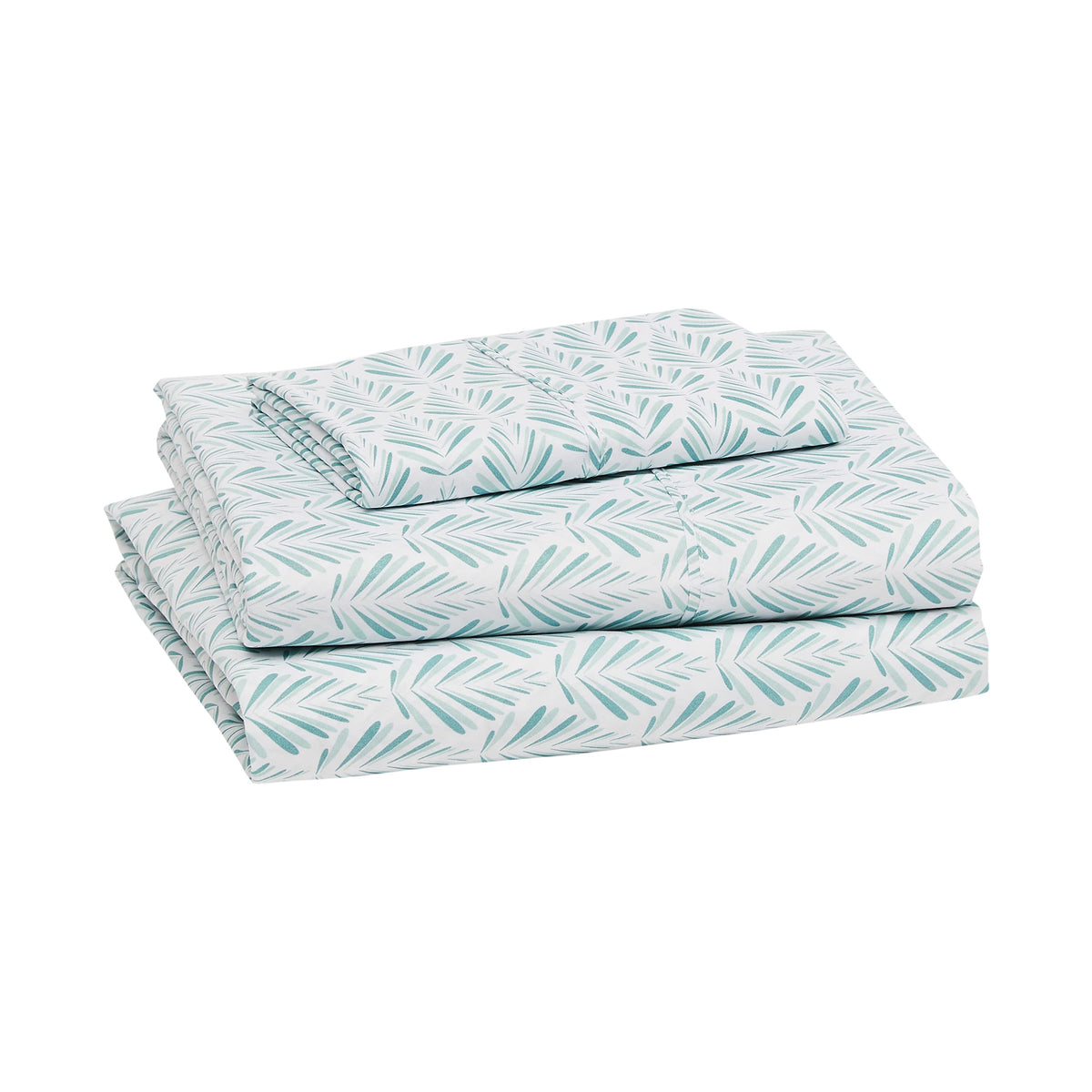 Amazon Basics Lightweight Breathable Wrinkle Resistant Brushed Microfiber 3-Piece Bed Sheet Set with 14-Inch Deep Pockets, Twin, Aqua Fern, Floral Bedding