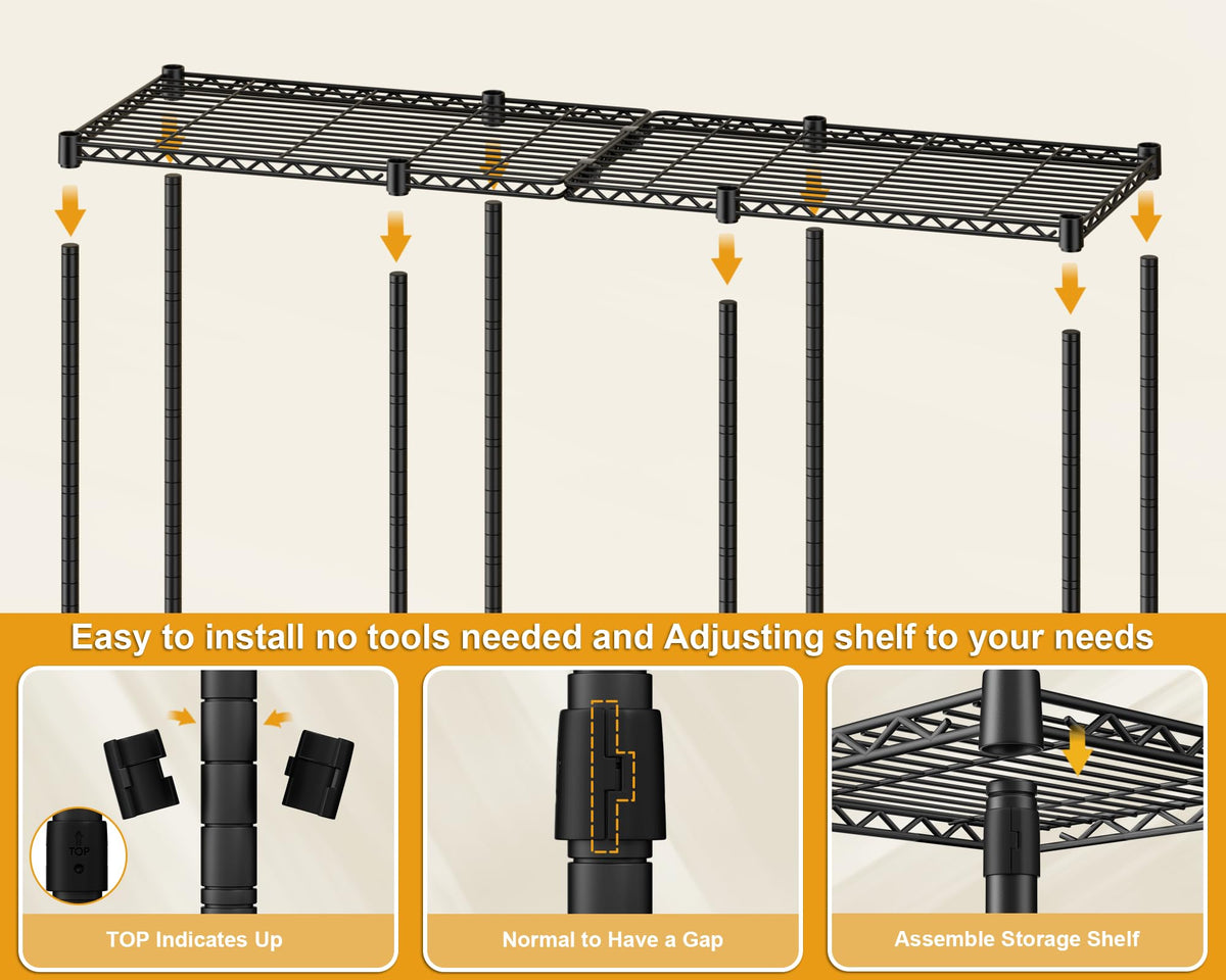 ULIFHOME E14C Heavy Duty Closet Organizer System，Freestanding Clothing Racks for Hanging Clothes，Adjustable Garment Rack 58" W × 16" D × 77" H Hold 860 lbs，Black Rack with Black Dustproof Cover
